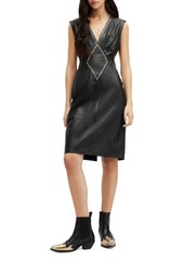 AllSaints Syla Stud Detail Open Back Leather Dress