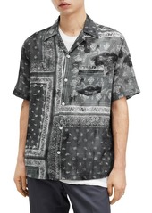 AllSaints Tijuana Bandana Print Short Sleeve Cotton Button-Up Shirt