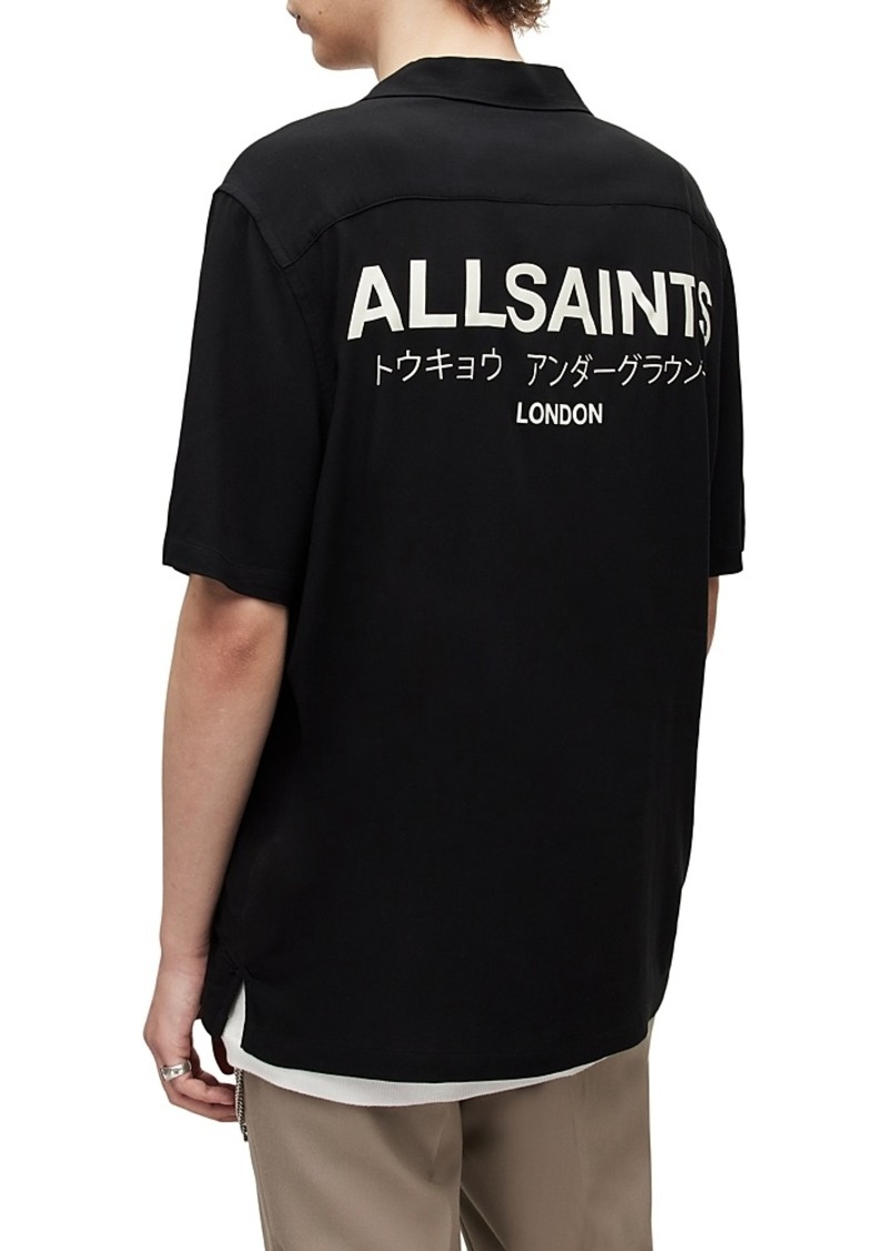 Allsaints Underground Logo Print Relaxed Fit Button Down Camp Shirt