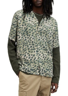 AllSaints Underground Relaxed Fit Leopard & Camo Ripstop Camp Shirt