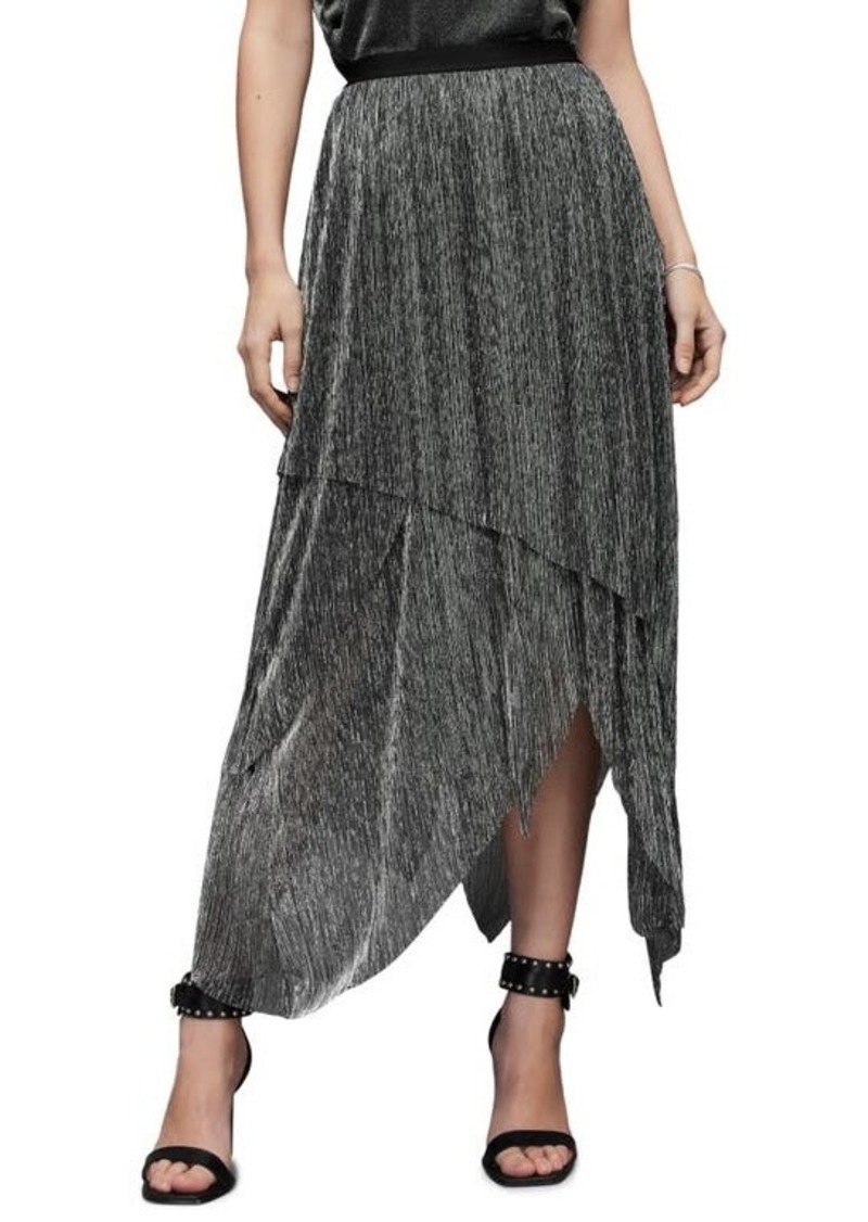 AllSaints Veena Metallic Shimmer Asymmetric Skirt