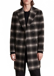 AllSaints Ventry Plaid Double Breasted Coat in Black/White at Nordstrom