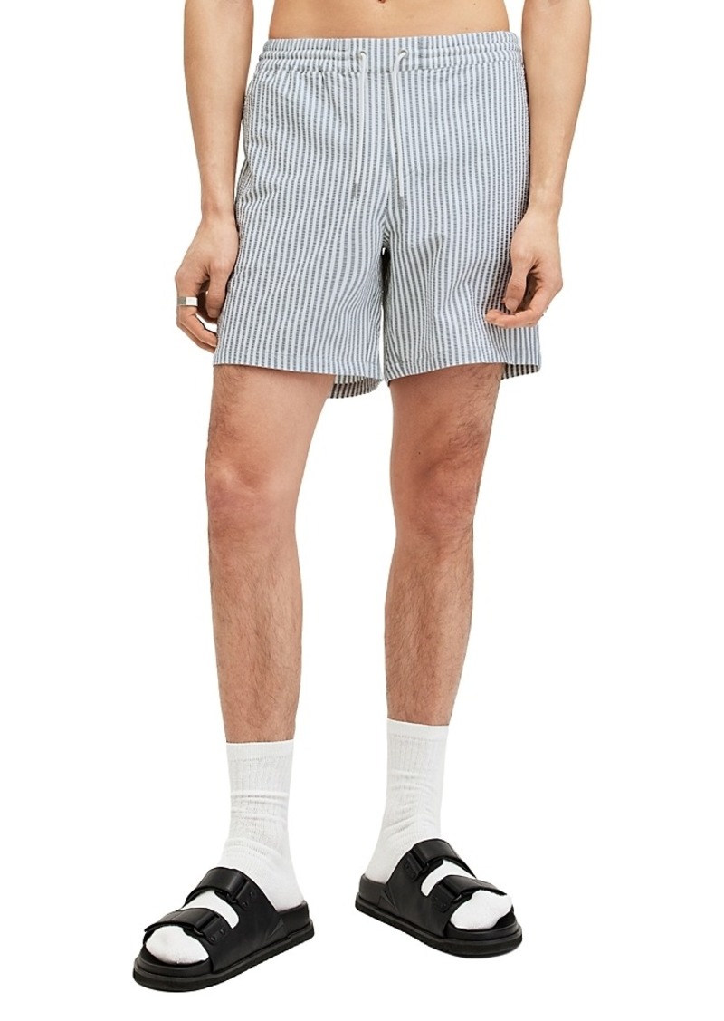 Allsaints Warden Seersucker Striped Regular Fit Swim Trunks