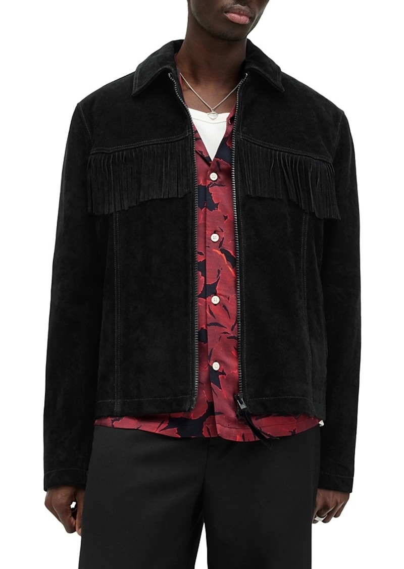 Allsaints Warren Suede Fringe Trimmed Full Zip Western Jacket