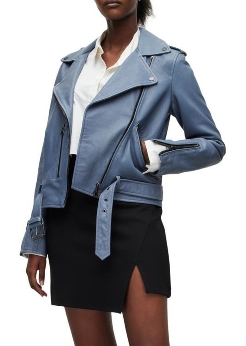 AllSaints Women's Belted Crop Leather Moto Jacket