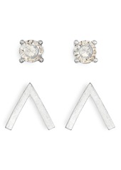 AllSaints 2-Pair Arrow & Stone Stud Earrings in Warm Silver/Clear at Nordstrom