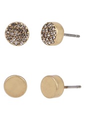 AllSaints 2-Pair Smooth & Pave Stud Earrings in Warm Brass/Black Diamond at Nordstrom