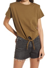 AllSaints Coni Shoulder Pad Tie Front T-Shirt in Green at Nordstrom