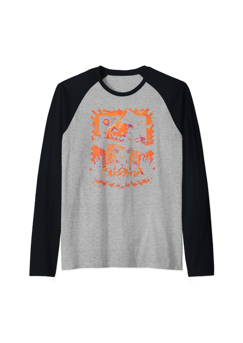 Alternative Apparel Halloween Pumpkin Pastel Anime Girl Waifu Bats Spooky Kawaii Raglan Baseball Tee