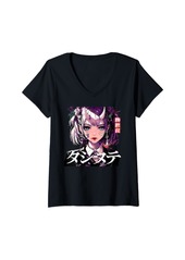 Alternative Apparel Womens Anime Goth Grunge Demon Girl Waifu Horror Alt Aesthetic V-Neck T-Shirt