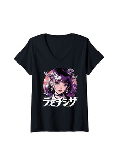 Alternative Apparel Womens Anime Goth Grunge Demon Girl Waifu Horror Alt Aesthetic V-Neck T-Shirt