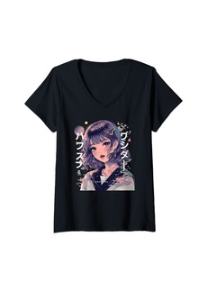 Alternative Apparel Womens Anime Goth Grunge Demon Girl Waifu Horror Alt Aesthetic V-Neck T-Shirt