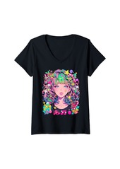 Alternative Apparel Womens Christmas Tree Pastel Anime Girl Waifu sweet Holiday Kawaii V-Neck T-Shirt