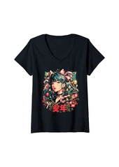 Alternative Apparel Womens Christmas Tree Pastel Anime Girl Waifu sweet Holiday Kawaii V-Neck T-Shirt