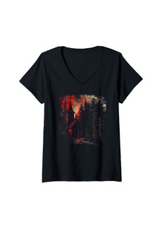 Alternative Apparel Womens Dark Grunge Church Gothic Forest Goth Alt Emo Red Aesthetic V-Neck T-Shirt