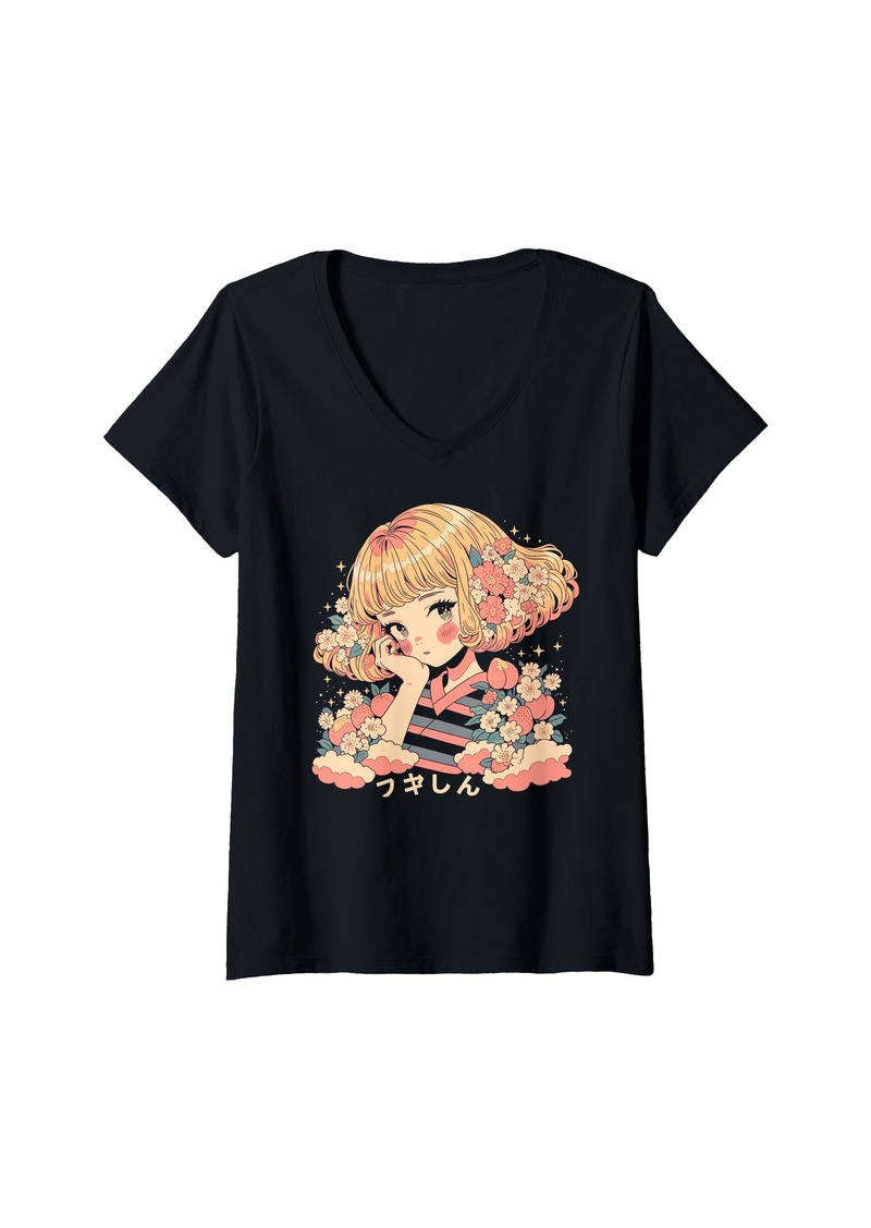 Alternative Apparel Womens Fruit Strawberry Pastel Anime Girl Waifu Cute Alt Aesthetic V-Neck T-Shirt