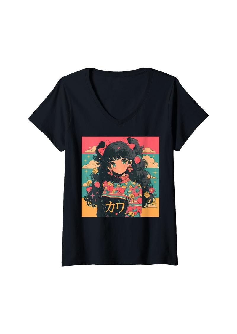 Alternative Apparel Womens Fruit Strawberry Pastel Anime Girl Waifu Cute Alt Aesthetic V-Neck T-Shirt