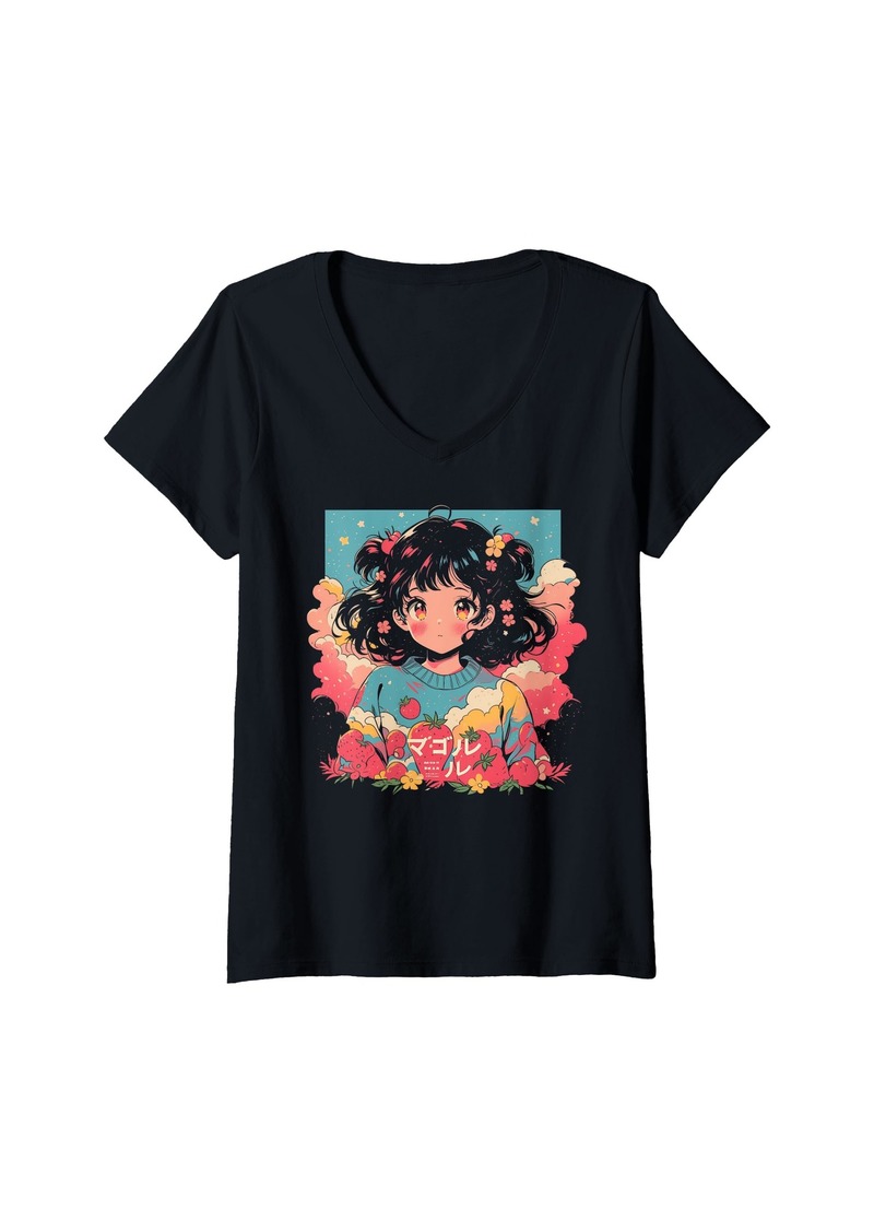 Alternative Apparel Womens Fruit Strawberry Pastel Anime Girl Waifu Cute Alt Aesthetic V-Neck T-Shirt