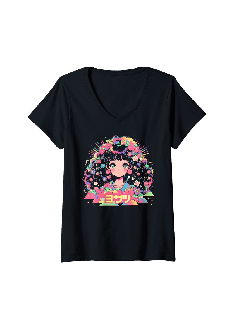 Alternative Apparel Womens Fruit Strawberry Pastel Anime Girl Waifu Cute Alt Aesthetic V-Neck T-Shirt