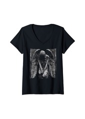 Alternative Apparel Womens Gothic Angel Fallen Statue Dark Art Occult Demon Goth Horror V-Neck T-Shirt