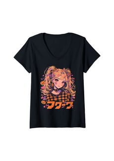 Alternative Apparel Womens Halloween Pumpkin Pastel Anime Girl Waifu Bats Spooky Kawaii V-Neck T-Shirt