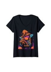 Alternative Apparel Womens Halloween Pumpkin Pastel Anime Girl Waifu Bats Spooky Kawaii V-Neck T-Shirt