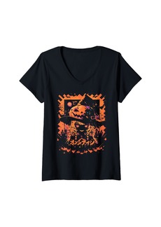 Alternative Apparel Womens Halloween Pumpkin Pastel Anime Girl Waifu Bats Spooky Kawaii V-Neck T-Shirt