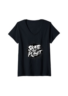 Alternative Apparel Womens Skate the Planet Cool Skateboarding V-Neck T-Shirt