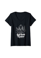 Alternative Apparel Womens Urban Cyclist Riding Through City Streets V-Neck T-Shirt