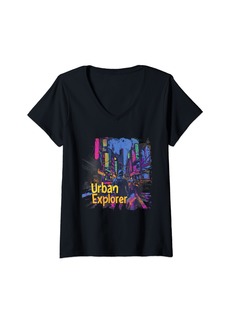 Alternative Apparel Womens Vibrant Urban Explorer Design Graphic V-Neck T-Shirt