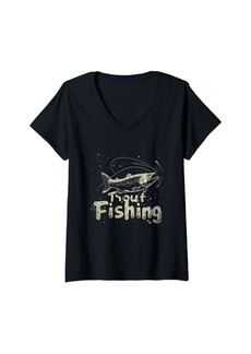 Alternative Apparel Womens Vintage Style Trout Fishing Adventure V-Neck T-Shirt