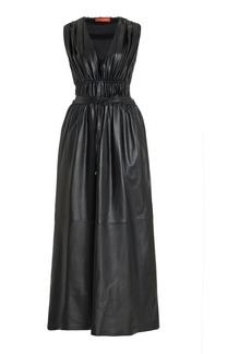 Altuzarra - Fiona Shirred Leather Midi Dress - Black - S - Moda Operandi