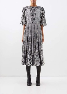 Altuzarra - Kliulo Geometric-print Pleated Georgette Dress - Womens - Ivory Multi