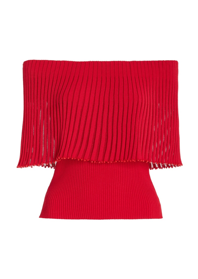 Altuzarra - Pascale Bead-Trimmed Knit Off-The-Shoulder Top - Red - L - Moda Operandi
