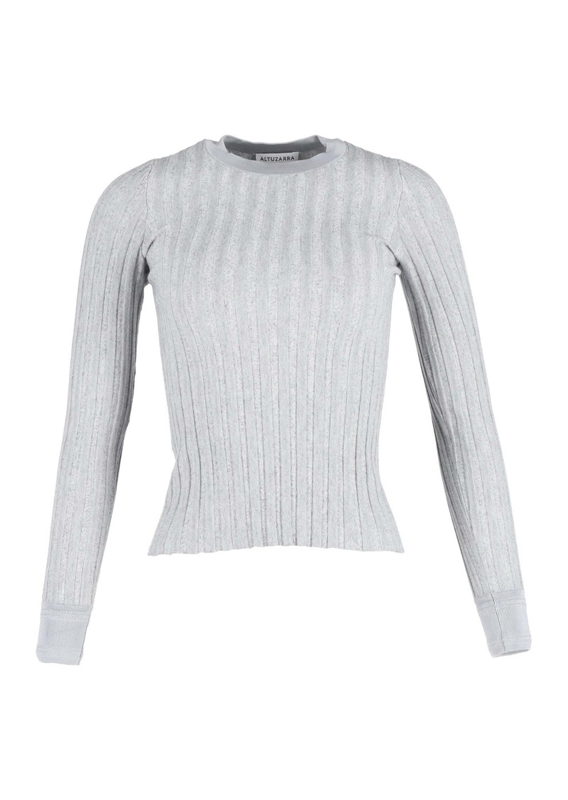 Altuzarra Fitted Ribbed Long Sleeve Sweater in Grey Wool