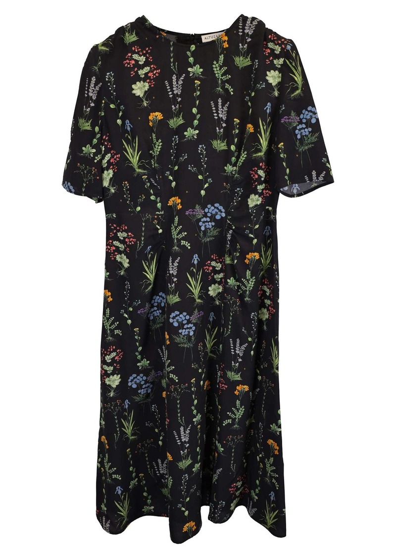 Altuzarra Sylvia Short-Sleeved Floral-Print Midi Dress In Black Silk