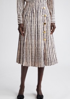 Altuzarra Tullius Pleated High Waist A-Line Midi Skirt