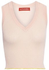 Altuzarra Woman Parrish Cropped Ribbed Silk And Cotton-blend Top Blush