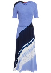 Altuzarra Woman Shirred Tie-dyed Silk Crepe De Chine Midi Dress Light Blue