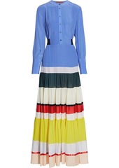 Altuzarra Woman Tiered Color-block Georgette And Crepe De Chine Maxi Dress Blue