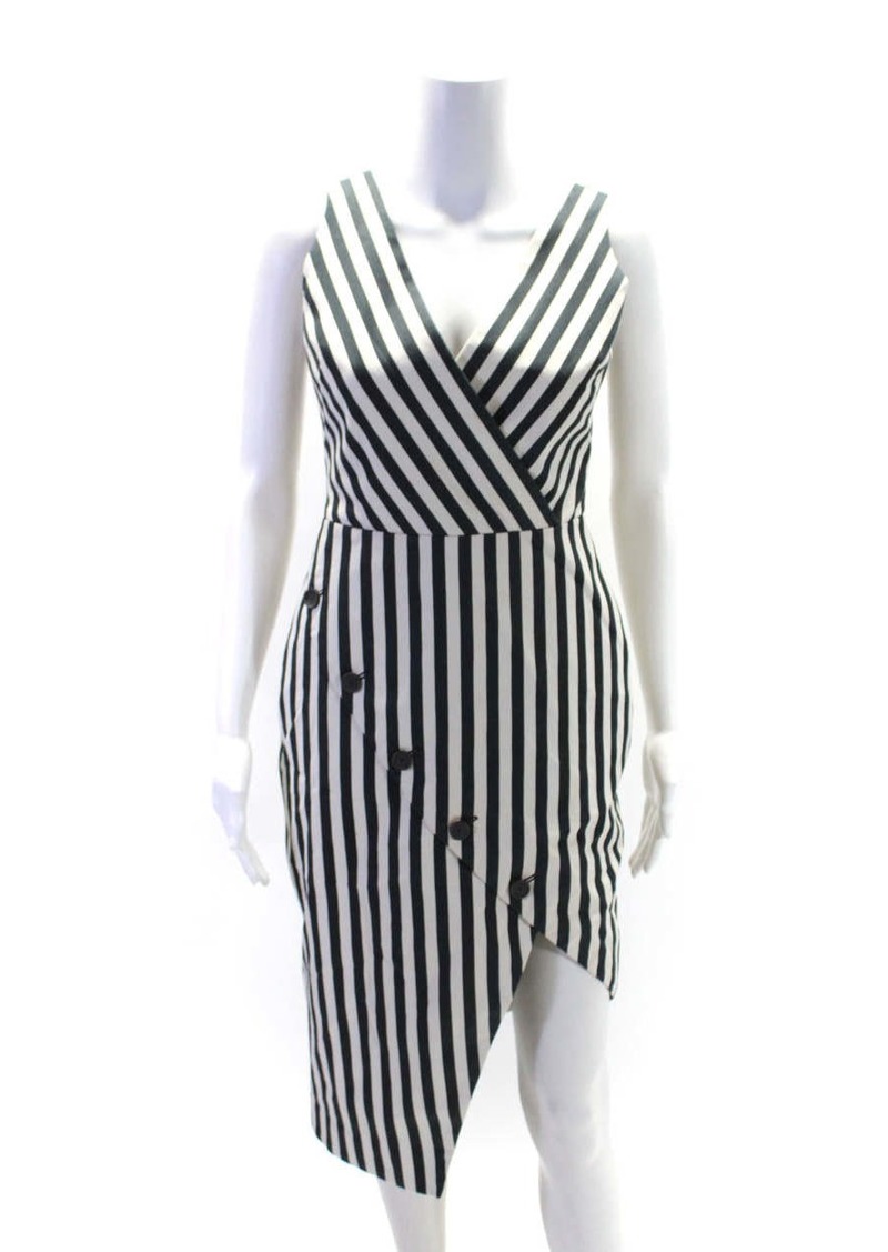 Altuzarra Womens Striped Print Button V-Neck Sleeveless Midi Dress White