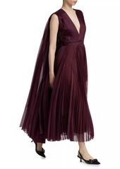 Altuzarra Pamela Silk Pleated Cape Maxi Dress