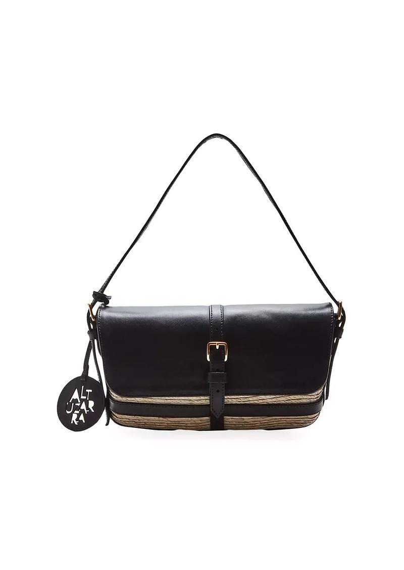 Altuzarra Watermill Straw & Leather Shoulder Flap Bag