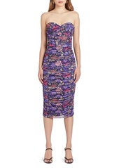 Amanda Uprichard Floral Strapless Mesh Body-Con Cocktail Dress