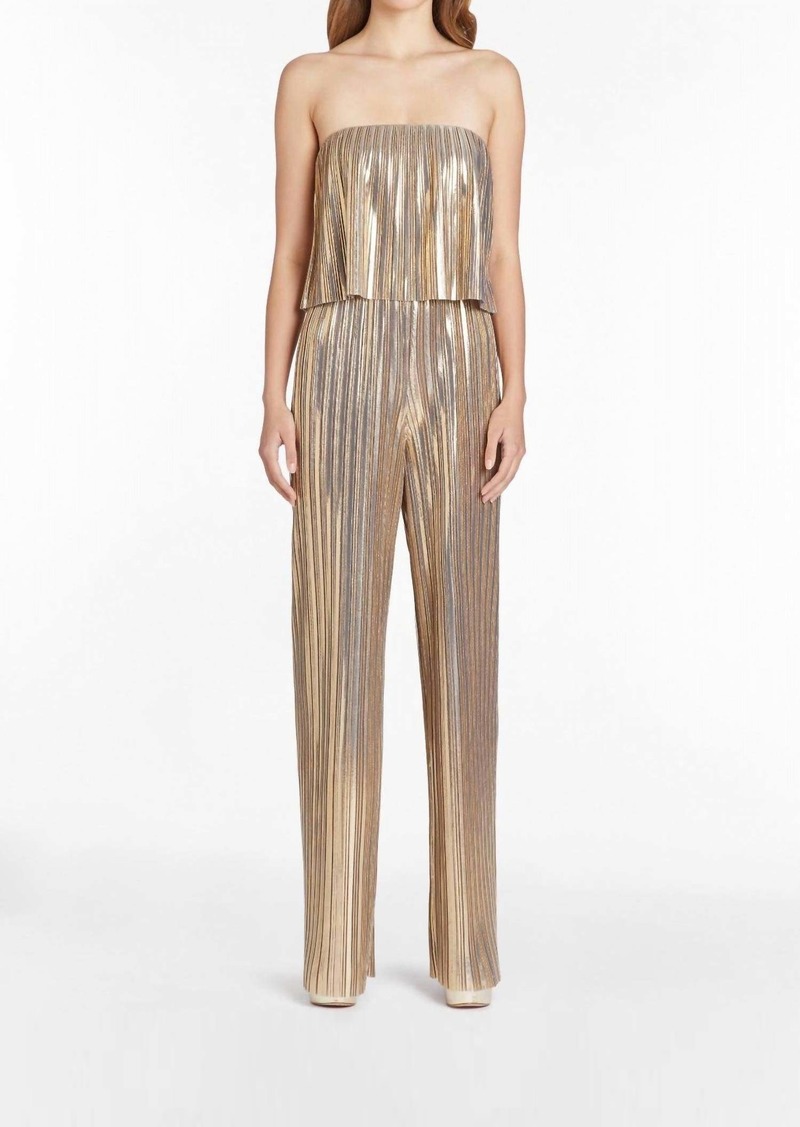 Amanda Uprichard Collina Jumpsuit In Pleats In Gold