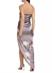 Amanda Uprichard Janae Satin Floral Asymmetric Maxi Dress