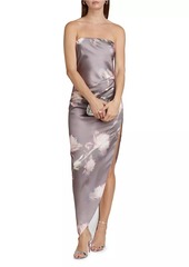 Amanda Uprichard Janae Satin Floral Asymmetric Maxi Dress