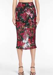 Amanda Uprichard Kismet Sequin Skirt In Noir Dahlia Floral