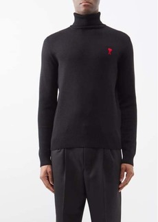 Ami - Ami De Caur-logo Roll-neck Wool Sweater - Mens - Black