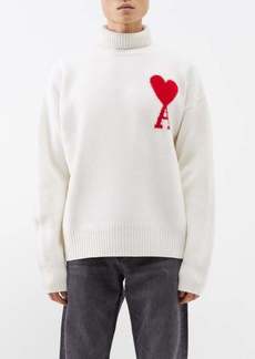 Ami - Ami De Caur-logo Wool Roll-neck Sweater - Mens - White